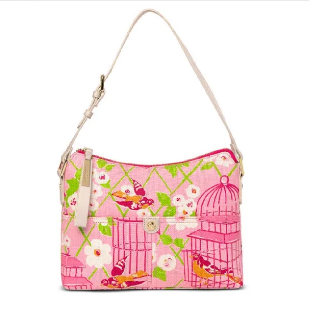 New SPARTINA 449 Womens Wilson Dixie Hobo Shoulder Bag Pink White Birds Floral